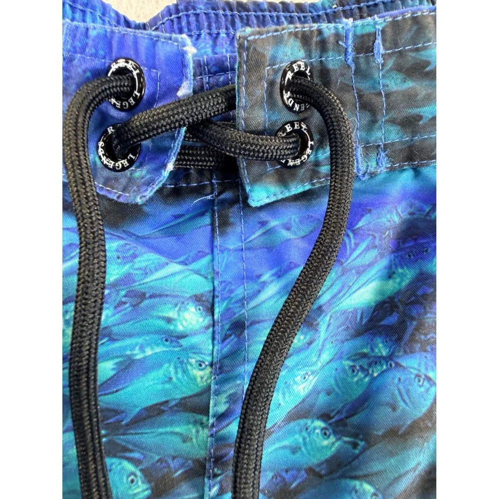 Reel legends Blue School of Fish Graphic Print Swim Trunks Board Shorts Mens XL